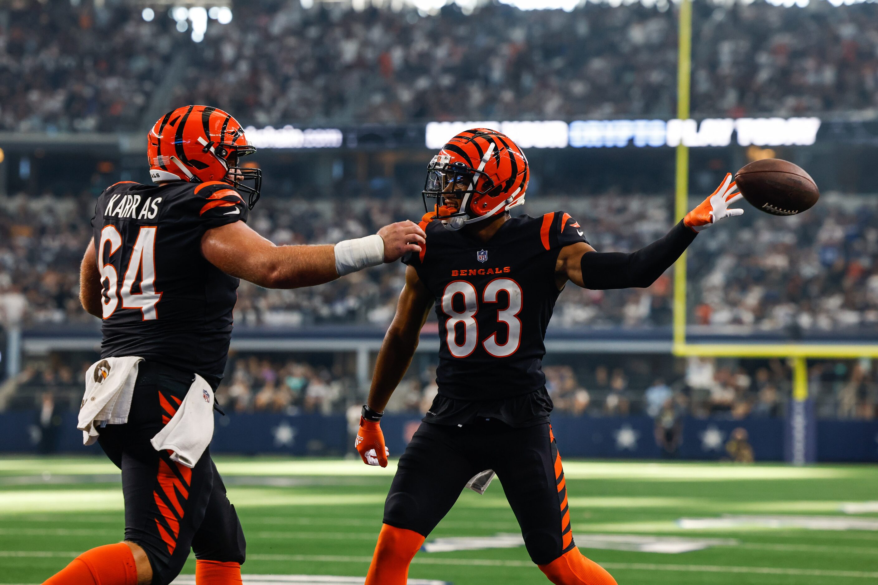 Cincinnati Bengals wide receiver Tyler Boyd (83) celebrates a two-points conversion with...