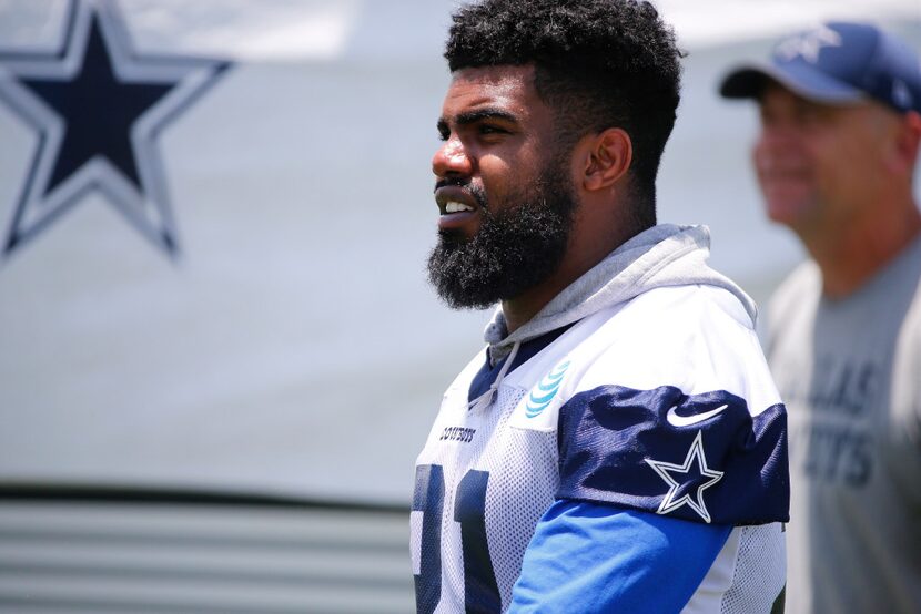 Ezekiel Elliott (21) walks off the field after the Dallas Cowboys Cowboys full-squad...