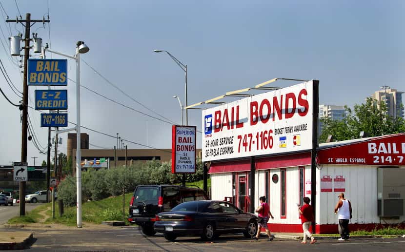 Bail bond offices dot the landscape on Riverfront Boulevard in Dallas, near Lew Sterrett jail. 