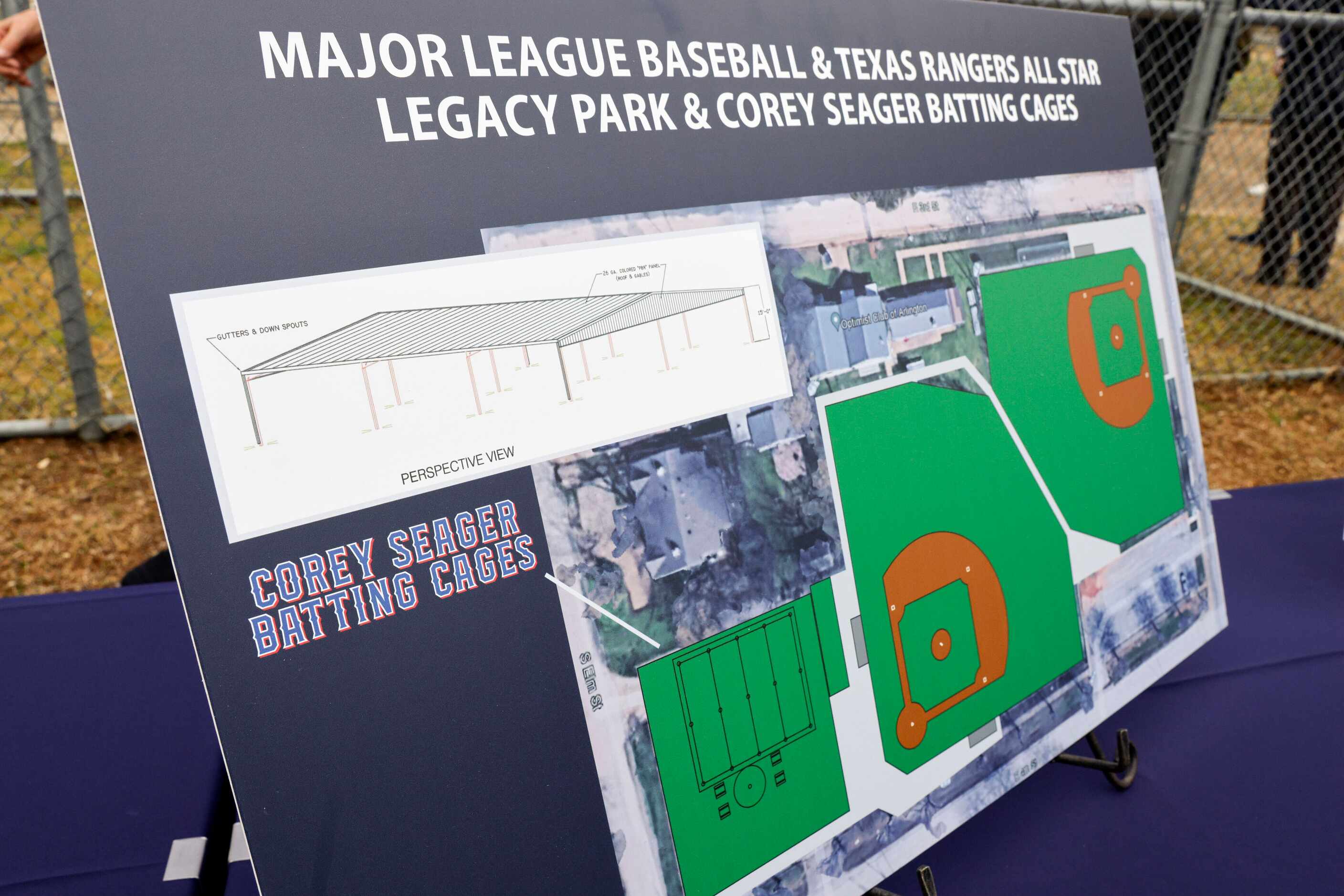 A rendering shows the design for the MLB and Texas Rangers All-Star Legacy Park and Corey...