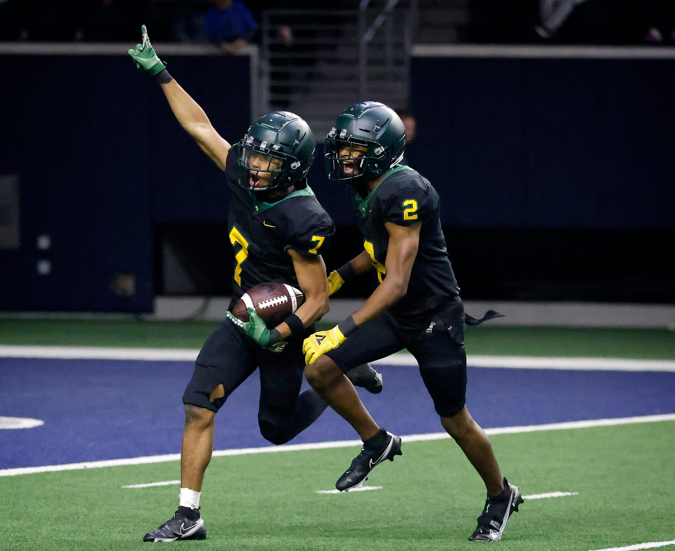 DeSoto Jamarion Ravenell (7) came up with a second half Denton Guyer fumble as he celebrated...