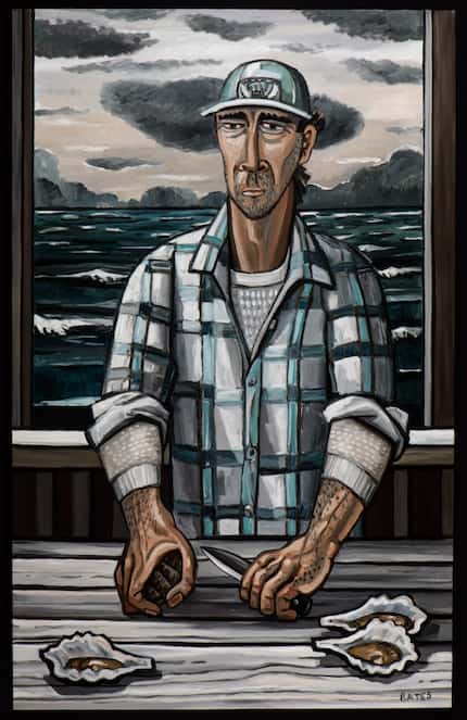 David Bates, Oysterman, 2015, oil on canvas,  84 x 53 inches