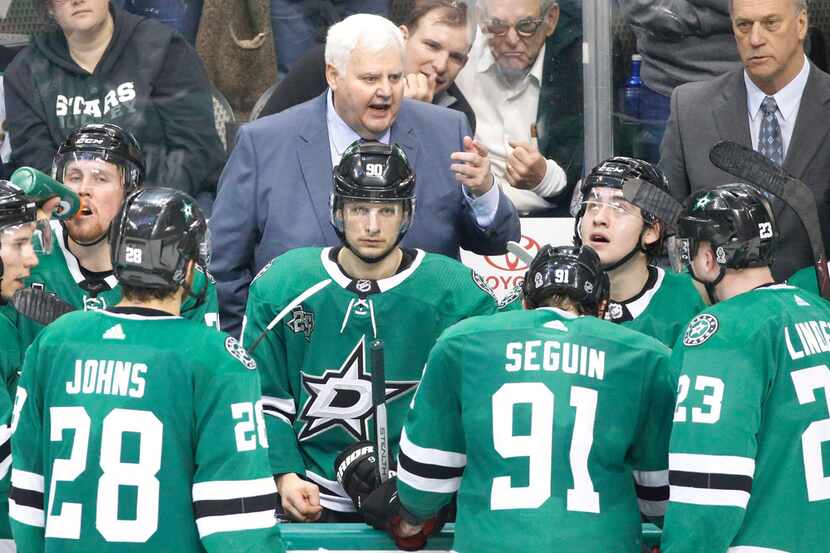 Dallas head coach Ken Hitchcock is pictured during the Anaheim Ducks vs. the Dallas Stars...