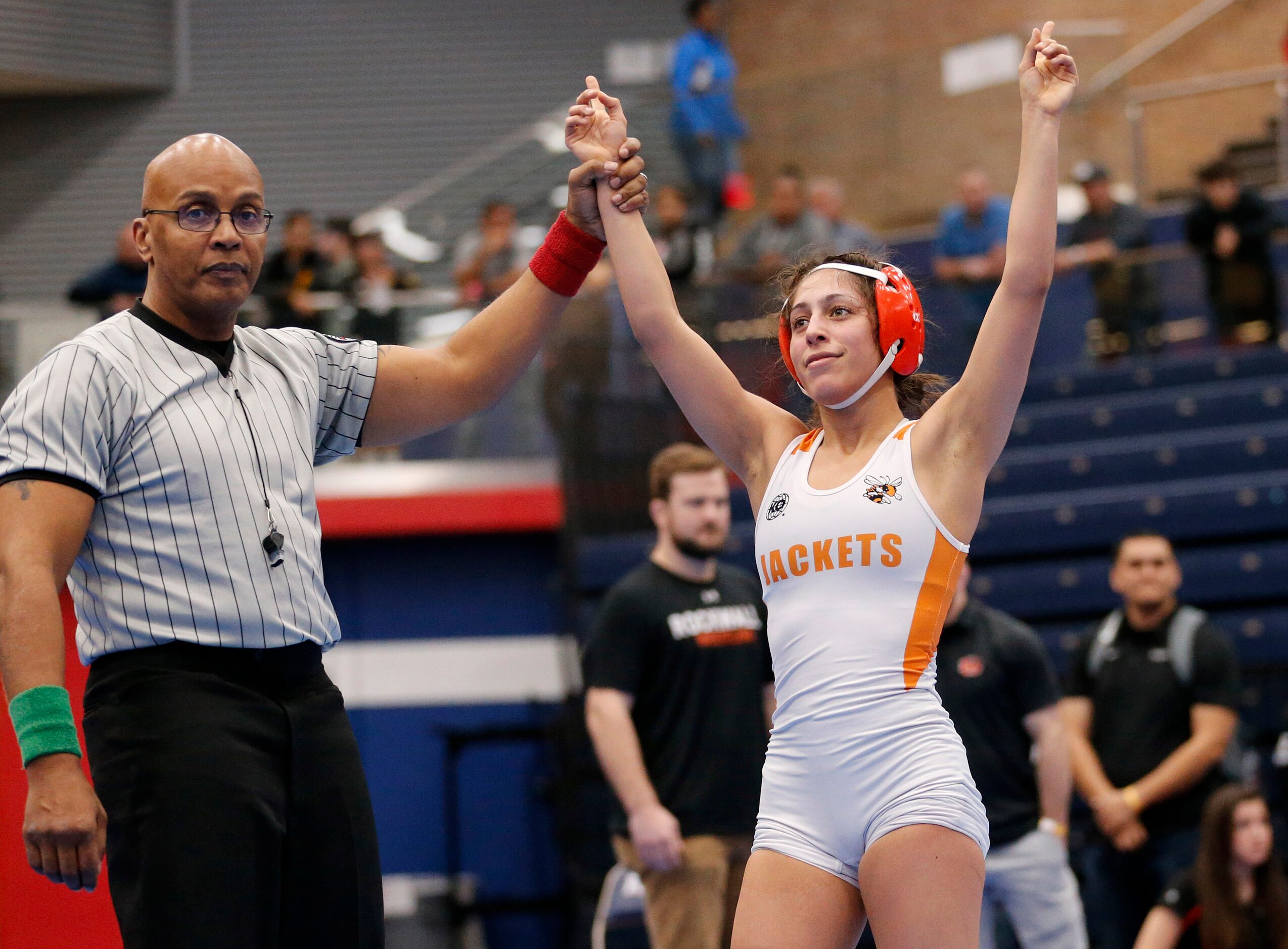 Rockwall girls wrestler Mia Arceneaux defeated Klein Collins High's Ashley Morris in...