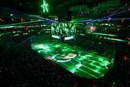 Dallas Stars left wing Jason Robertson is shown during a player introduction video before...