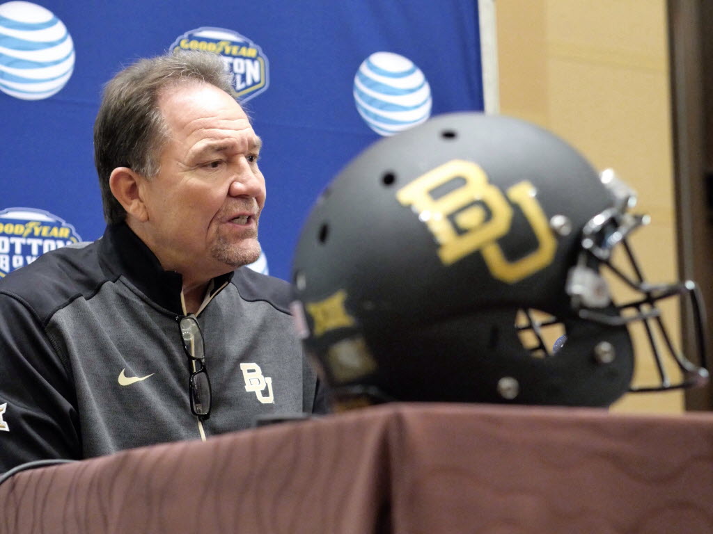 Baylor defensive coach Phil Bennett talks to the media during the university's media session...
