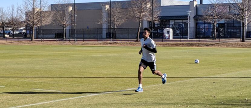 Jesus Ferreira does rehab running at Toyota Stadium during FC Dallas training. (1-22-18)