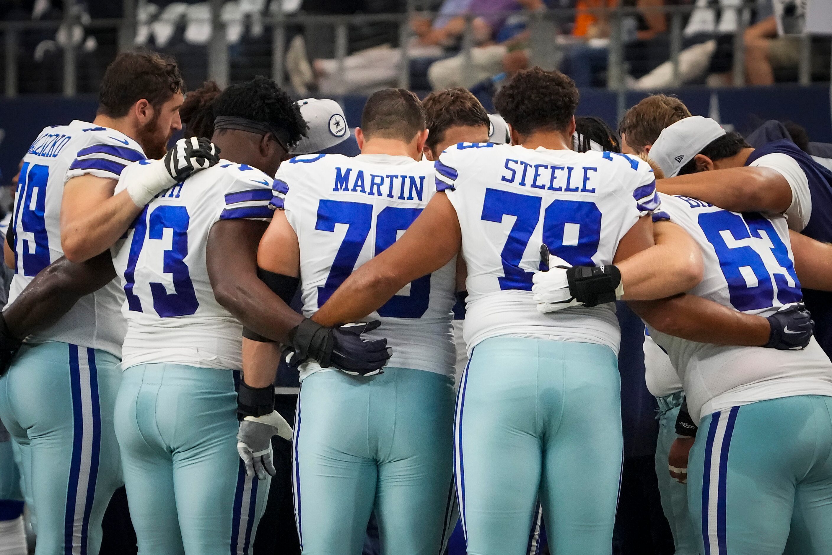 Dallas Cowboys offensive lineman, including offensive tackle Matt Waletzko (79), offensive...