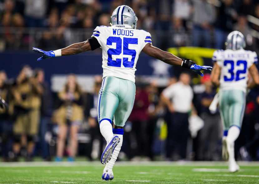 Dallas Cowboys safety Xavier Woods (25) celebrates a missed pass by the Philadelphia Eagles...