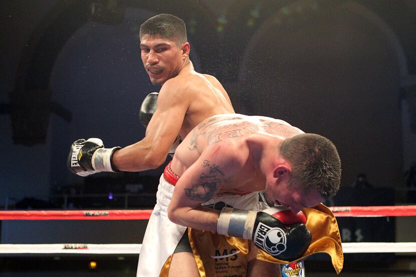 ATLANTIC CITY, NJ - MARCH 26: Miguel Angel Garcia punches Matt Remillard during their NABF...