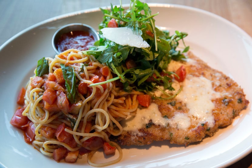 Chicken parm with spaghetti pomodoro: pretty conventional for workshop fare