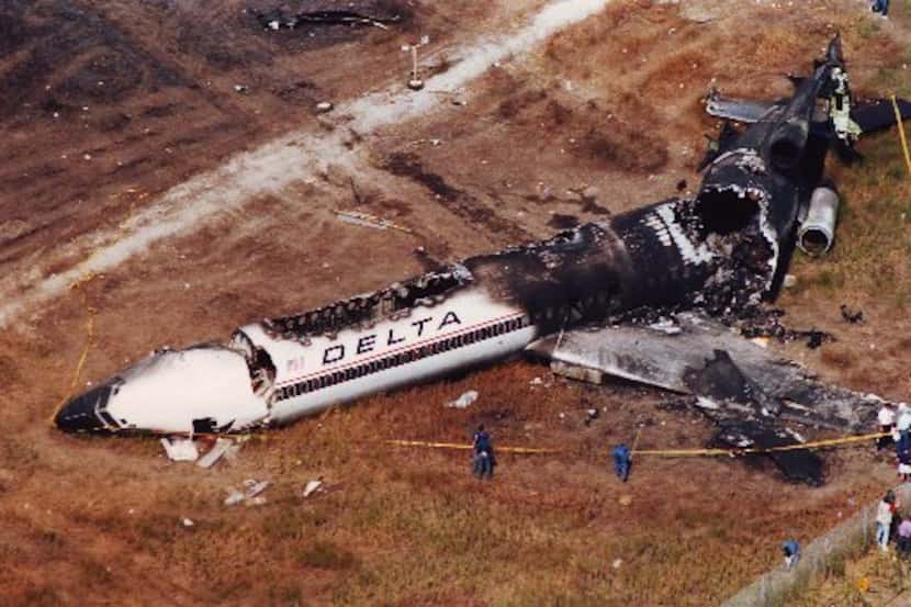 The wreckage of Delta Flight No. 1141 at D/FW Airport on Aug. 31, 1988.