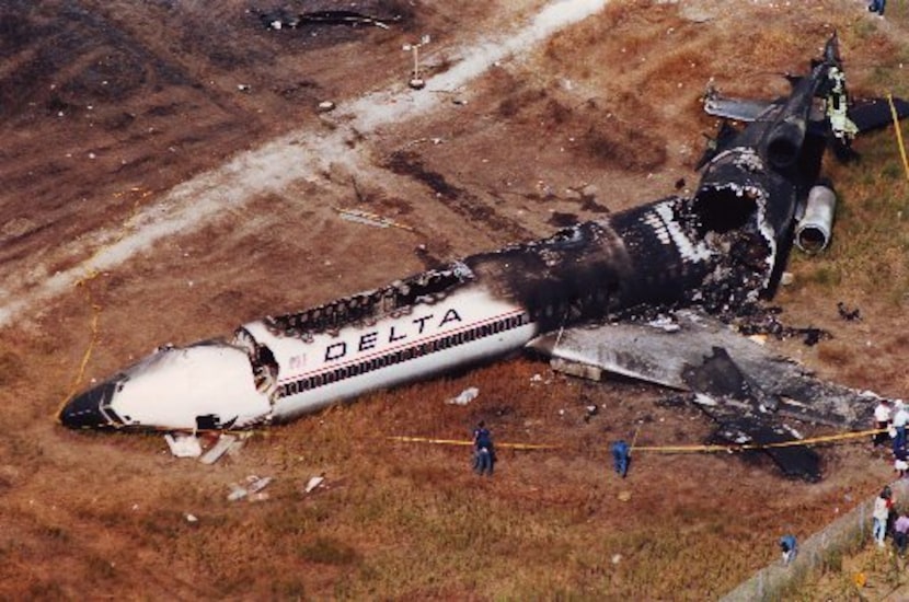 The wreckage of Delta Flight No. 1141 at D/FW Airport on Aug. 31, 1988.