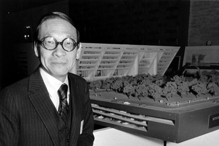 March 4, 1970 - Architect I. M. Pei is photographed with a model of his design for a new...