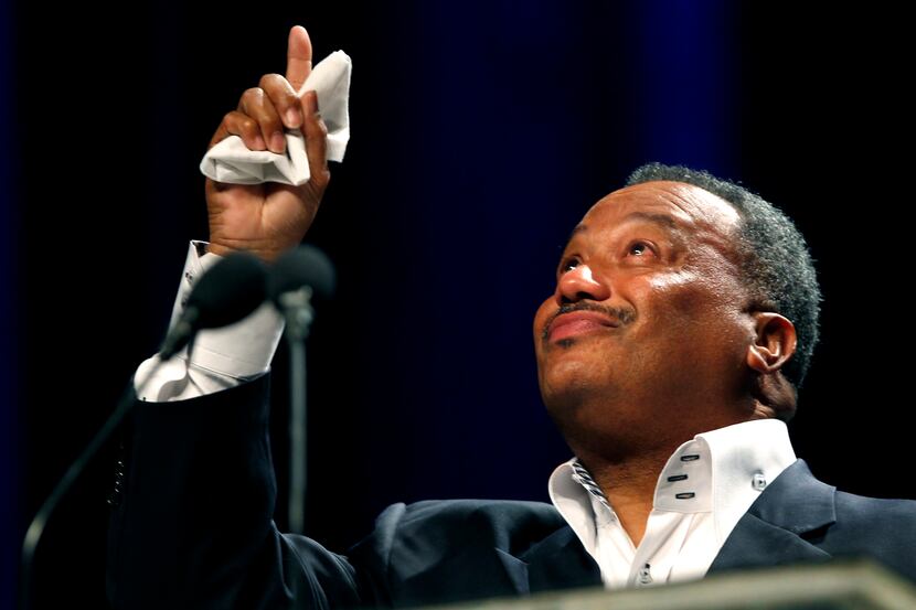 Fred Luter, Pastor of the Franklin Ave. Baptist Church in New Orleans reacts as he is...