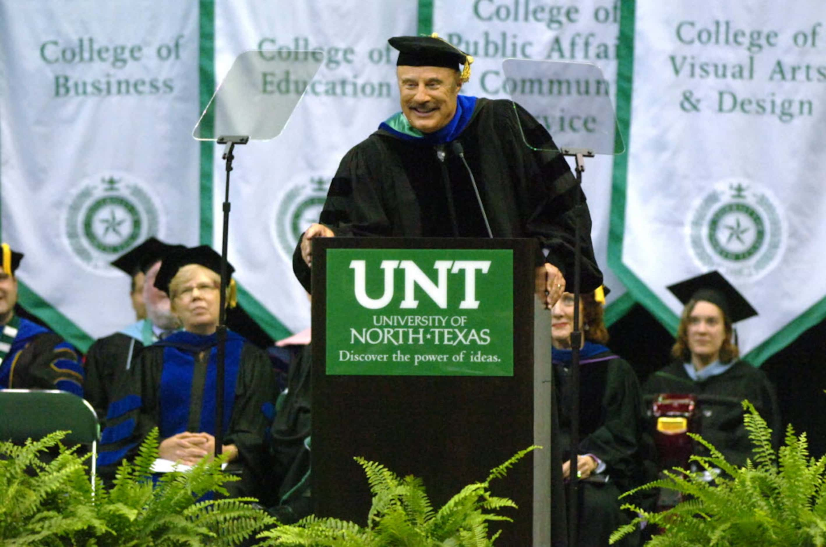 Talk Show host and author Dr. Phil McGraw speaks at the University of North Texas master's...