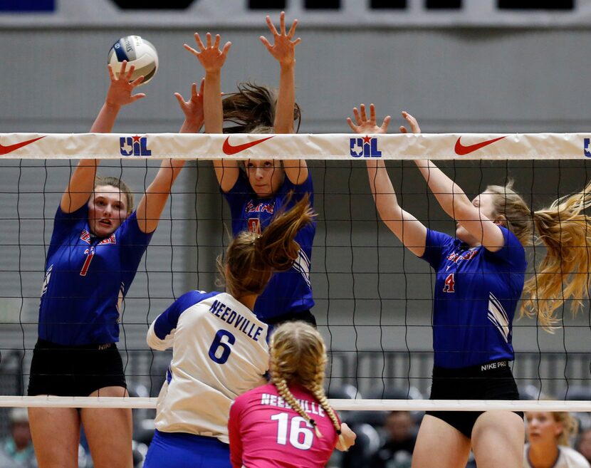 Midlothian Heritage's Saige Klor (1) , Midlothian Heritage's Hanna Larson (9)  and Grayce...