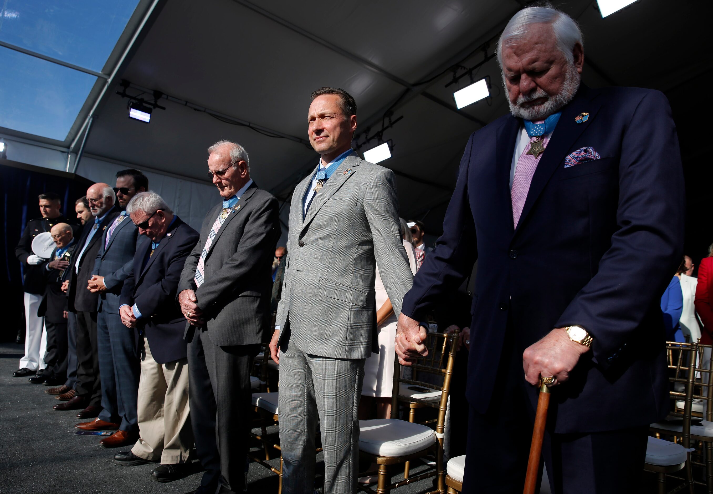 Mike Thornton (right) of Dallas, a Medal of Honor recipient as a U.S. Navy Lt Commander,...