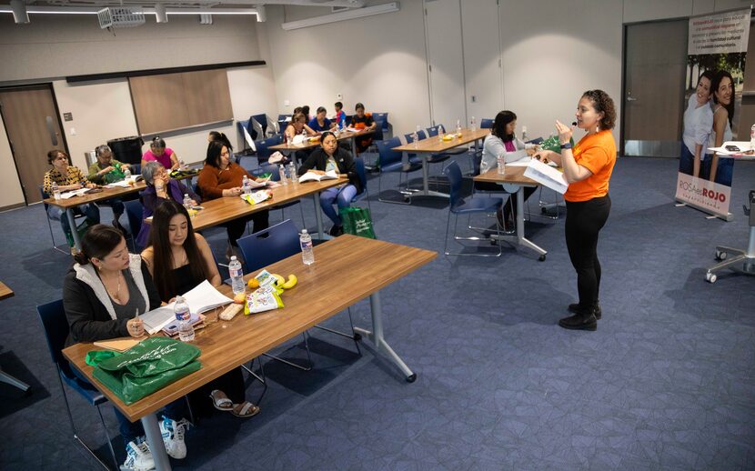 Rosa es Rojo ambassador Angelina Londoño leads a Camino Rojo health and wellness class at...