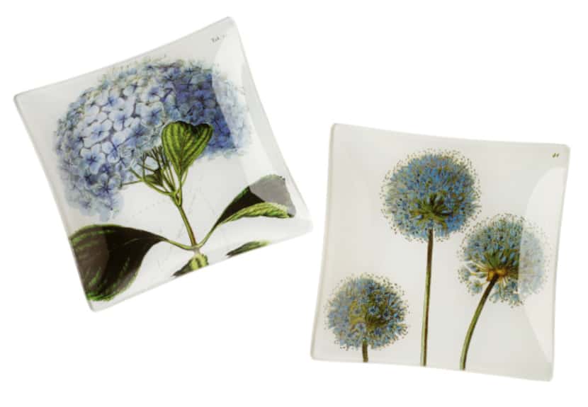 Decoupage glass floral trays by Ben's Garden, available at Gray Living, McKinney, $60 each