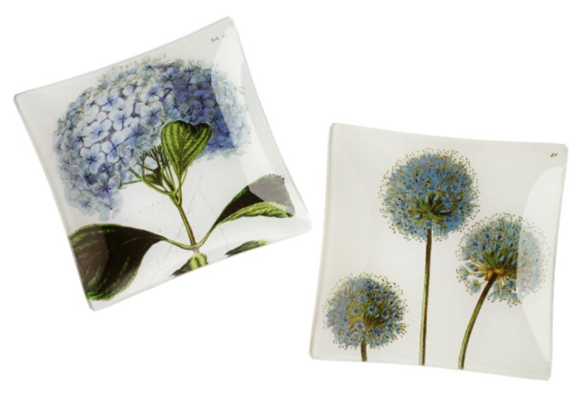 Decoupage glass floral trays by Ben's Garden, available at Gray Living, McKinney, $60 each