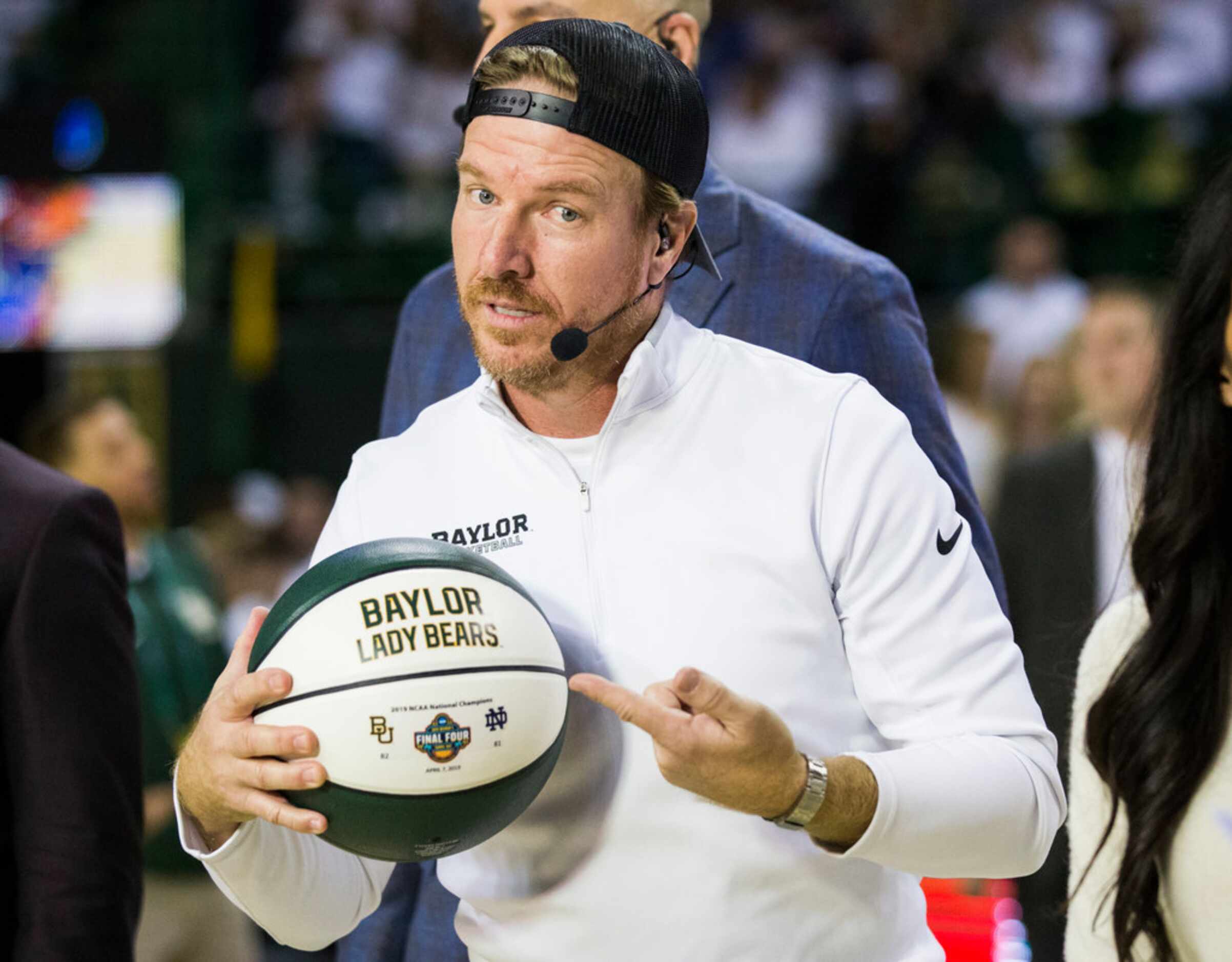 Fixer Upper's Chip Gaines shows of a Baylor basketball before an NCAA men's basketball game...