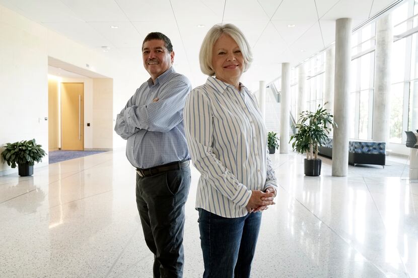 Quantum For All leaders Karen Jo Matsler and Ramón López on the UTA campus in Arlington on...