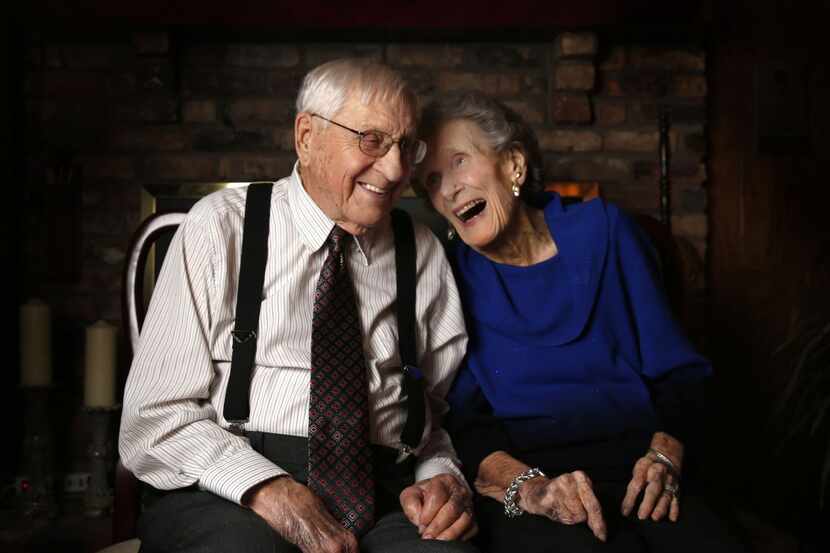  Clyde, 94, and LaVerne Hesser, 95, pose for a photograph at their home in Allen, Texas on...