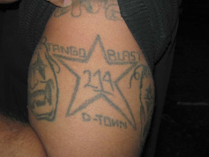This Tango Blast member got his tattoo while in prison for auto theft. The star is a common...