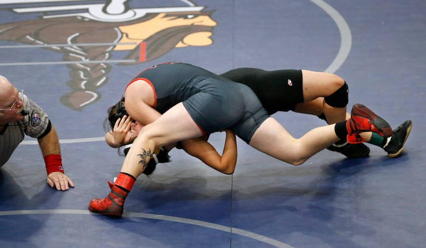 Euless Trinity transgender wrestler Mack Beggs (top) flipped and pinned South Grand...