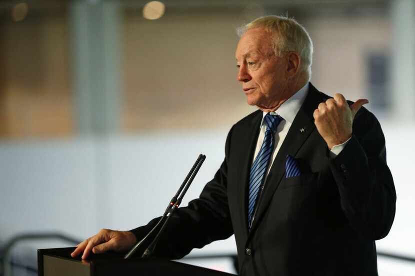 Dallas Cowboys owner and general manager Jerry Jones speaks during a press conference at...