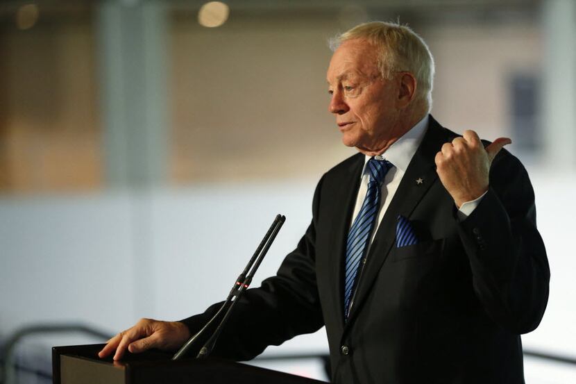 Dallas Cowboys owner and general manager Jerry Jones speaks during a press conference at...