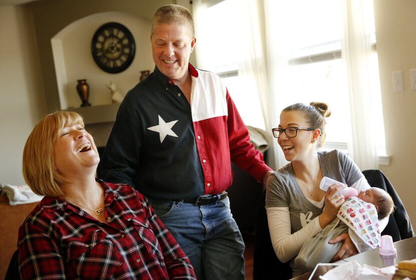 Tracey Thompson (left), the 54-year-old Collin County woman who gave birth to her...