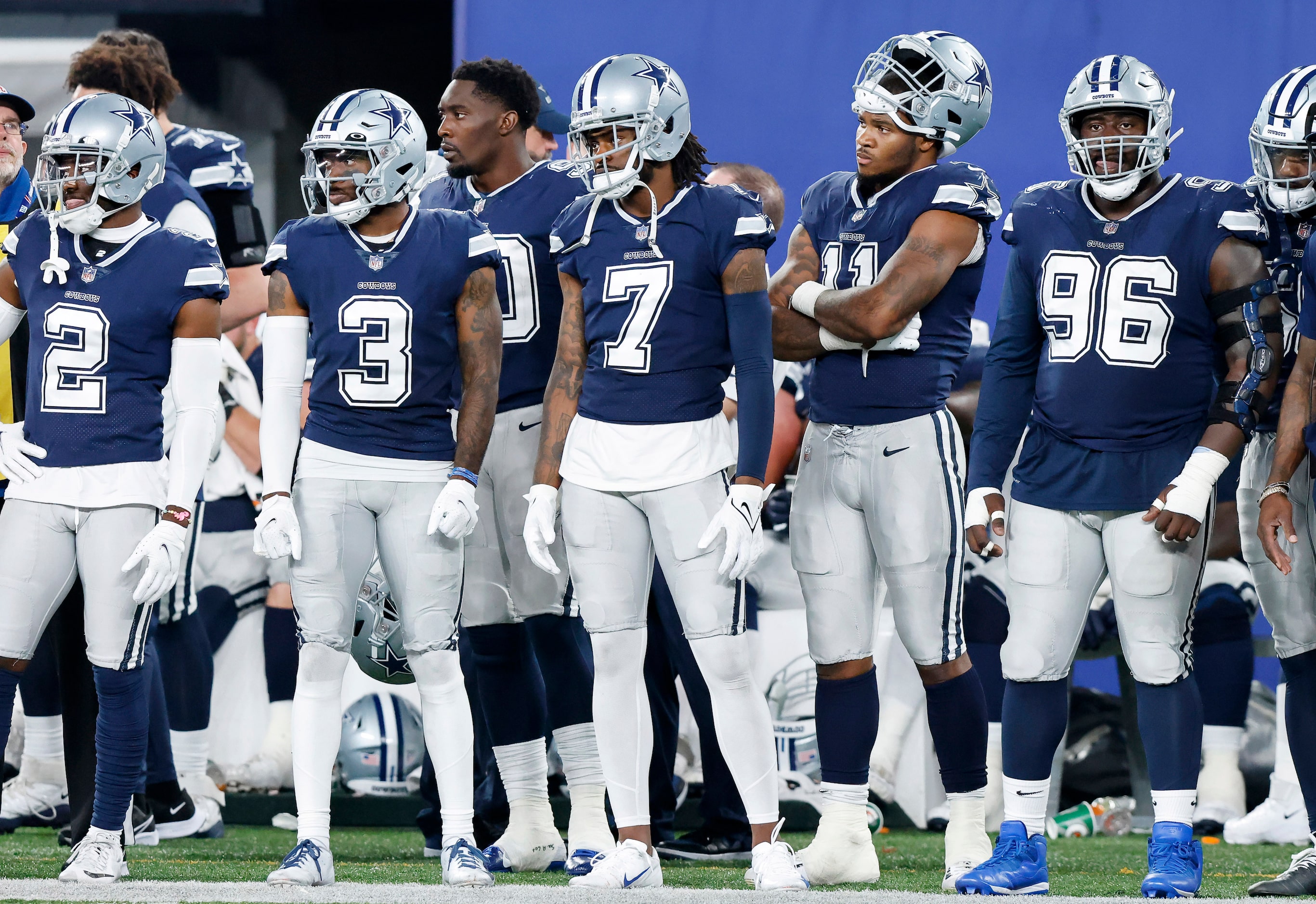 Dallas Cowboys cornerback Jourdan Lewis (2), cornerback Anthony Brown (3), cornerback Trevon...