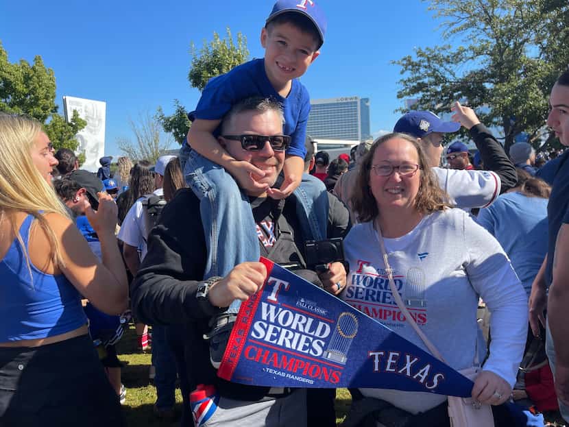 Chasiti, 40, and Rick Gomez, 43, with their son Emilio, 6, at the Texas Rangers World Series...