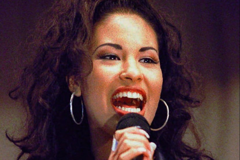 In this Nov. 14, 1994 file photo Selena Quintanilla-Perez performs during a concert at the...