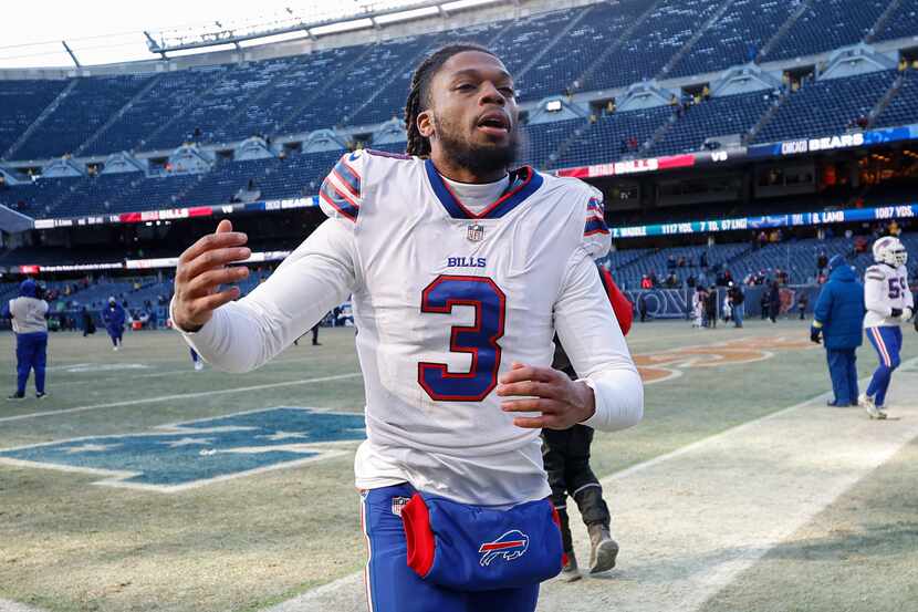 Buffalo Bills safety Damar Hamlin (3) runs off the field after an NFL football game against...