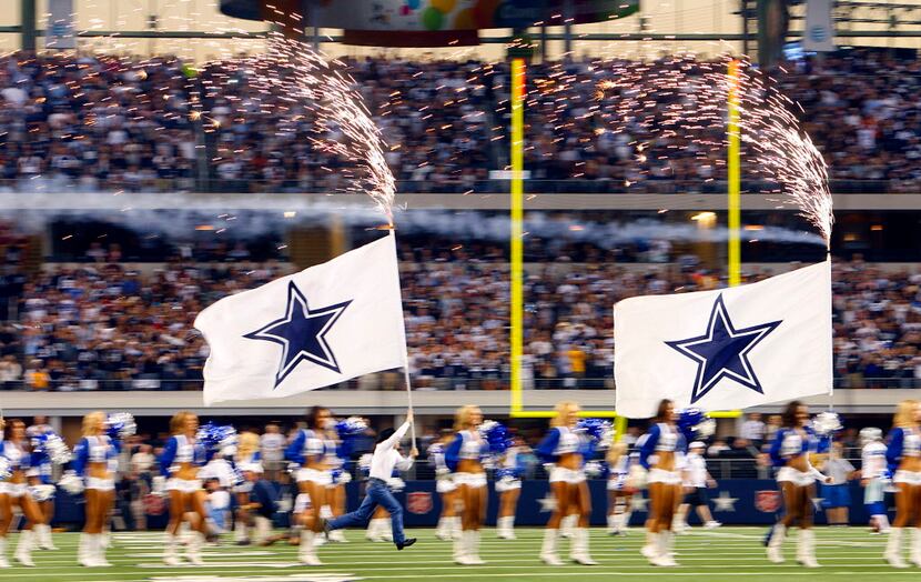 The Dallas Cowboys flag-running crew doing their thing. 