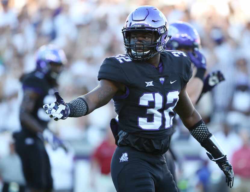 TCU linebacker Travin Howard during an NCAA football game between the Arkansas Razorbacks...