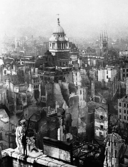 This is how the area around London's St. Paul's Cathedral appeared the day after the Nazi...