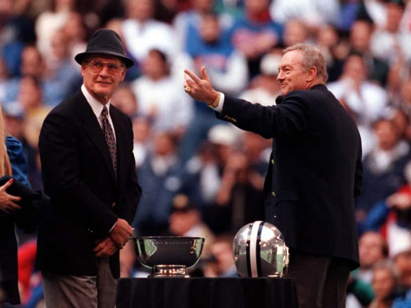 11/7/93 -- Former Cowboys coach Tom Landry watches as his name is revealed in the Ring of...