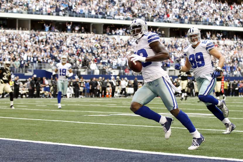 Dallas Cowboys wide receiver Dez Bryant (88) strolls in for a 58 yard touchdown reception in...