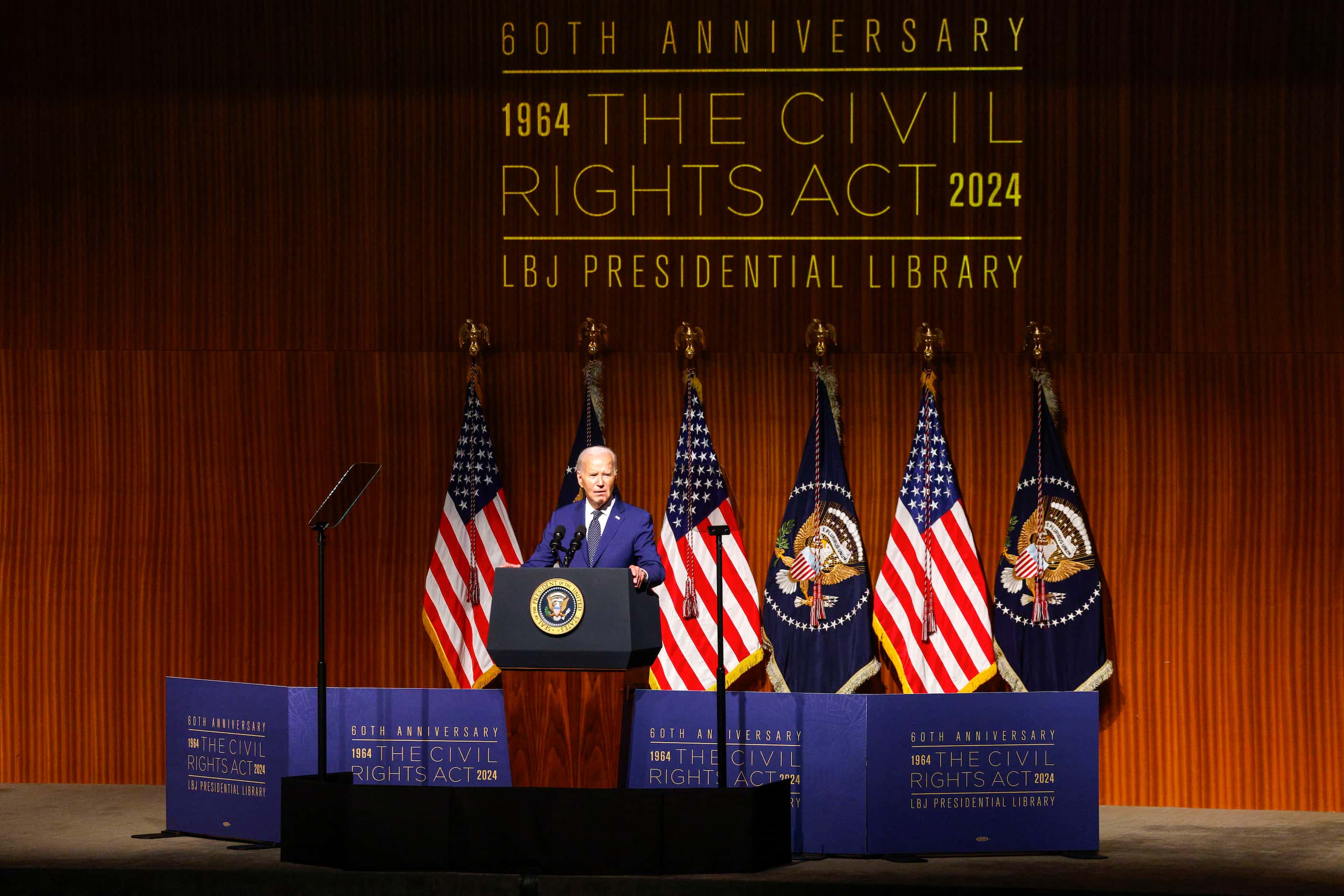 President Joe Biden speaks during an event commemorating the 60th anniversary of the Civil...