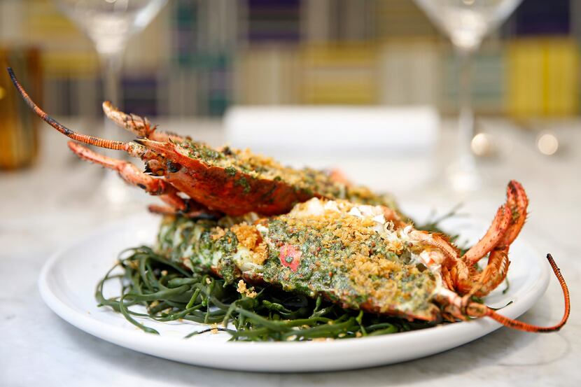 Grilled whole lobster at Mirador, the new restaurant atop Forty Five Ten on Main in downtown...