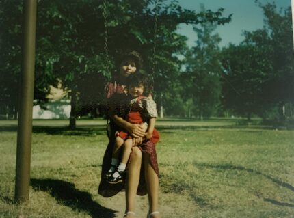 Anna Alvarado and her mother, Maria Alvarado, at the Woodville Farm Labor Camp.