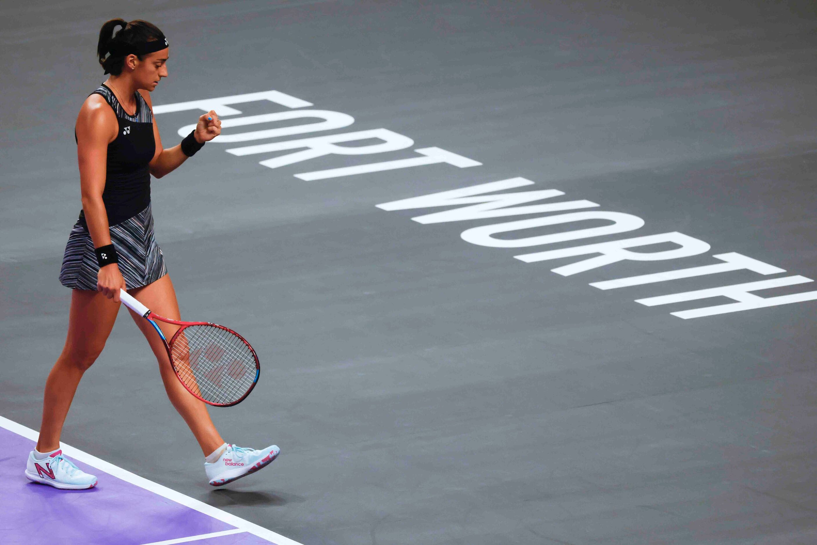 Caroline Garcia of France reacts after scoring a point against Coco Gauff of the USA on day...