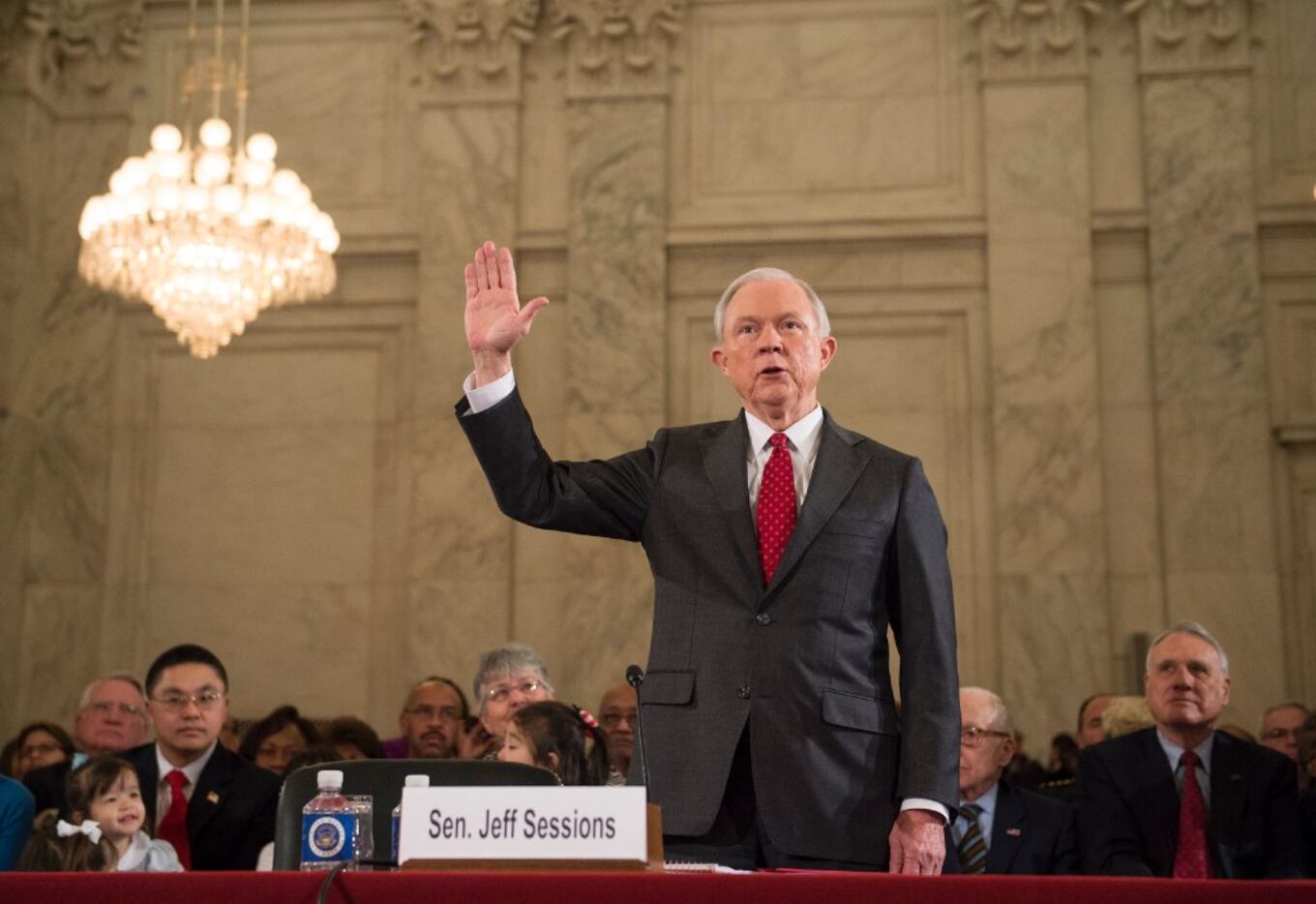 Sessions is sworn in before the Senate Judiciary Committee during his confirmation hearing. 