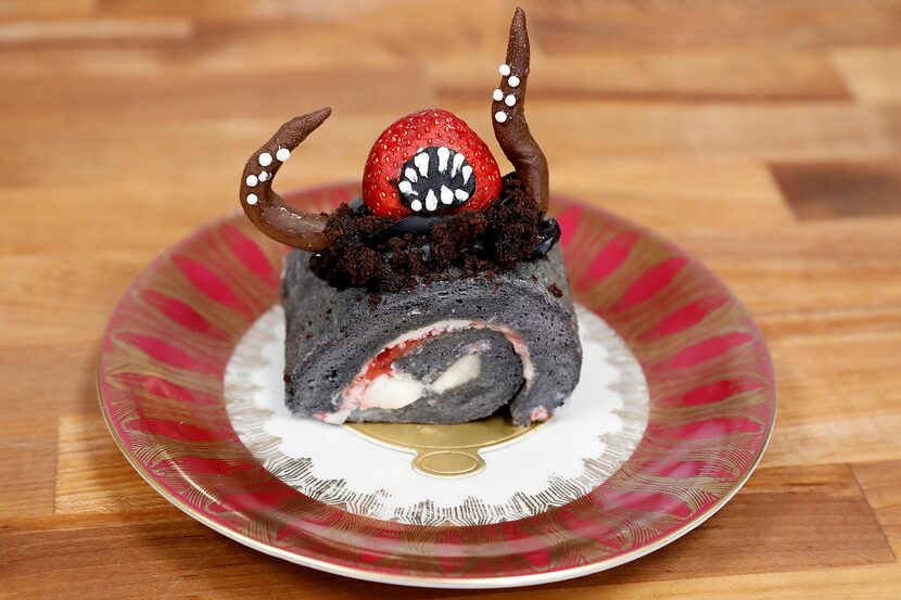 A Swiss roll with strawberry and cream cheese filling at La Casita Bakeshop