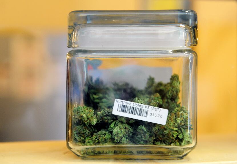 Jars with a variety of recreational marijuana at the Northern Lights Cannabis Co. on Friday,...