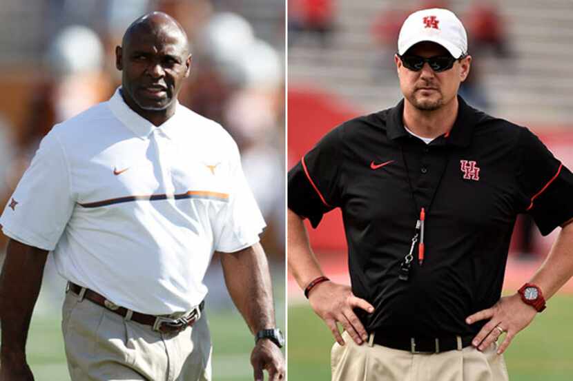 Texas coach Charlie Strong (left) and Houston coach Tom Herman.